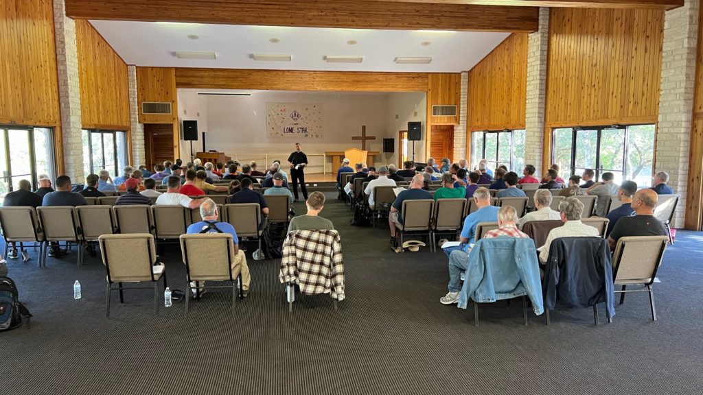 Pastor Will Weedon speaking at the 2023 Men's Retreat